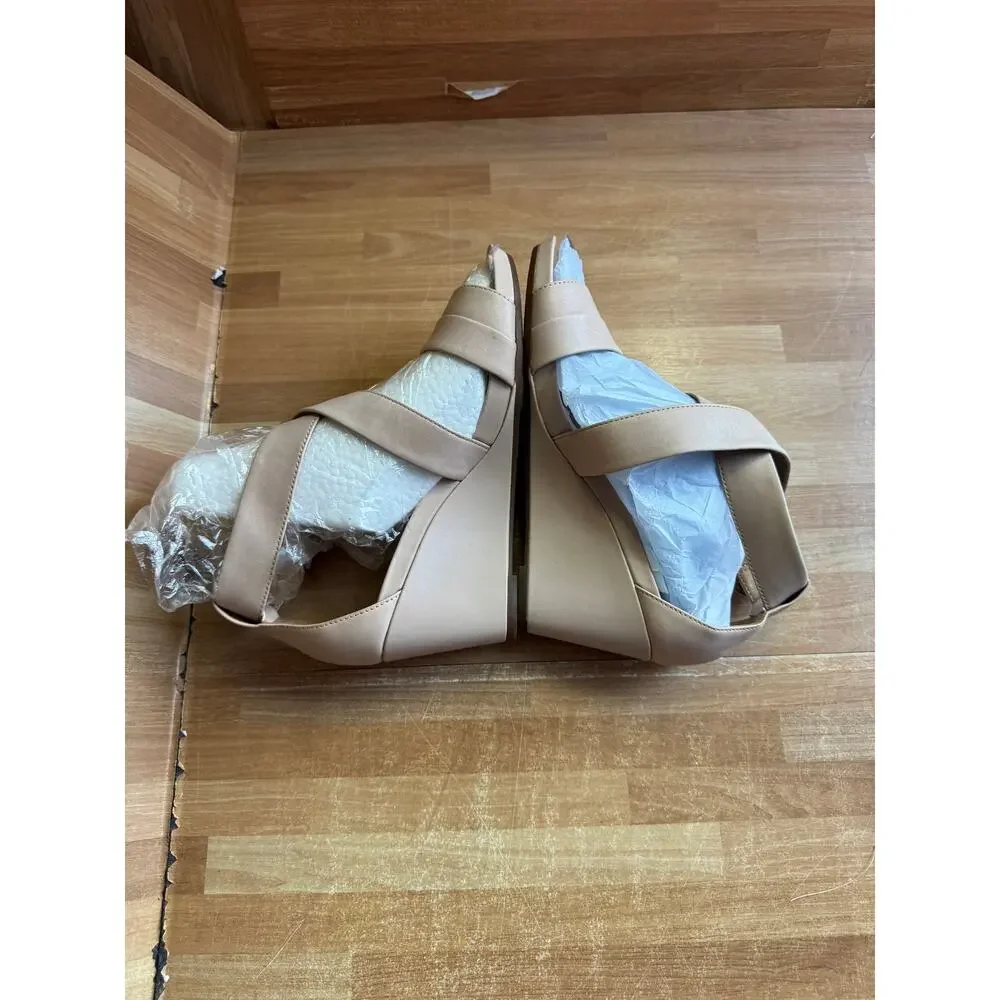 NIB Clarks Artisan Aisley Orchid Leather Wedge Sandals Nude Beige Pink 6.5M
